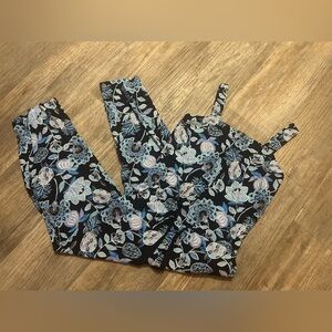 Loft Blue White Black Patterned Jumpsuit